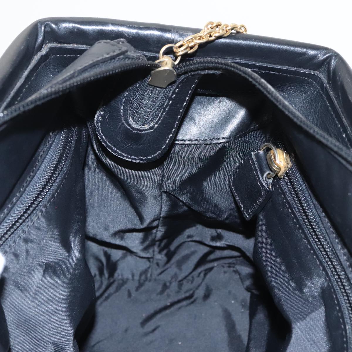 CELINE Hand Bag Nylon Black Gold Auth 99798