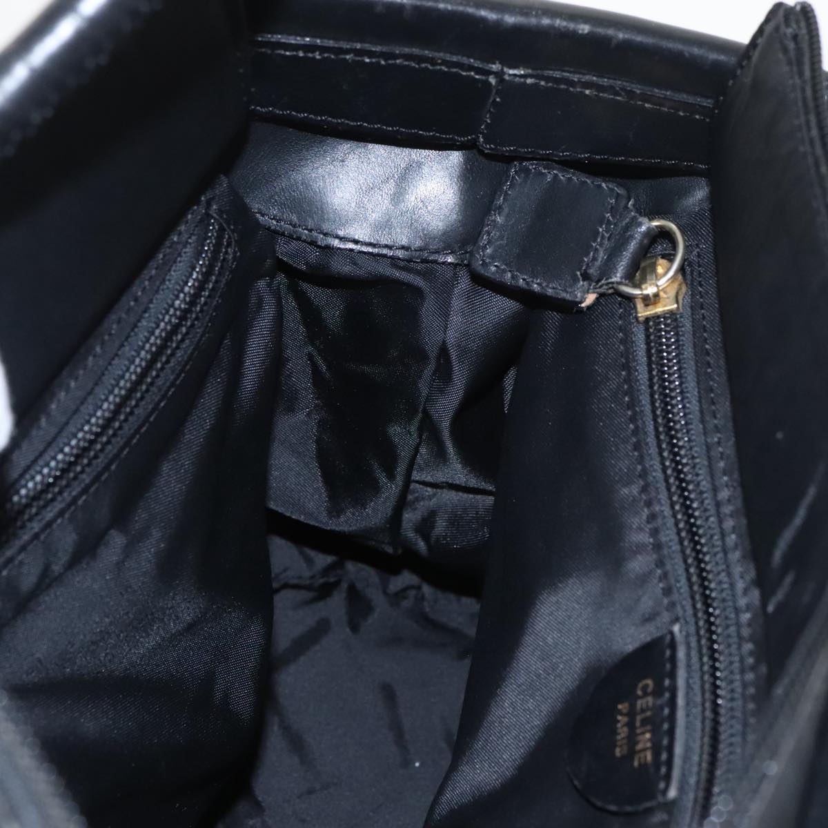 CELINE Hand Bag Nylon Black Gold Auth 99798