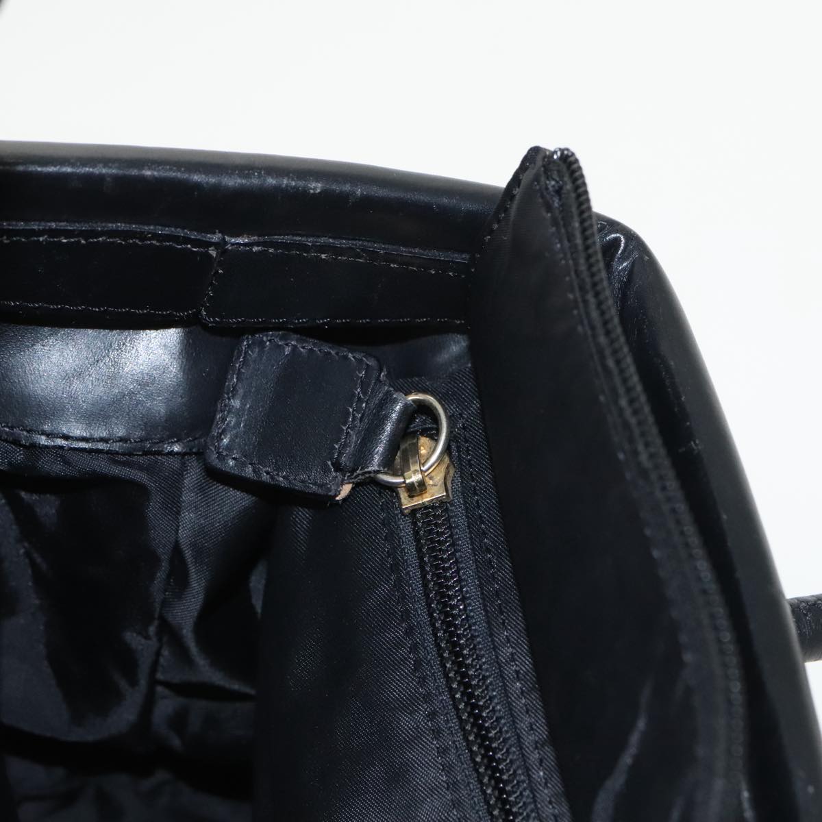 CELINE Hand Bag Nylon Black Gold Auth 99798