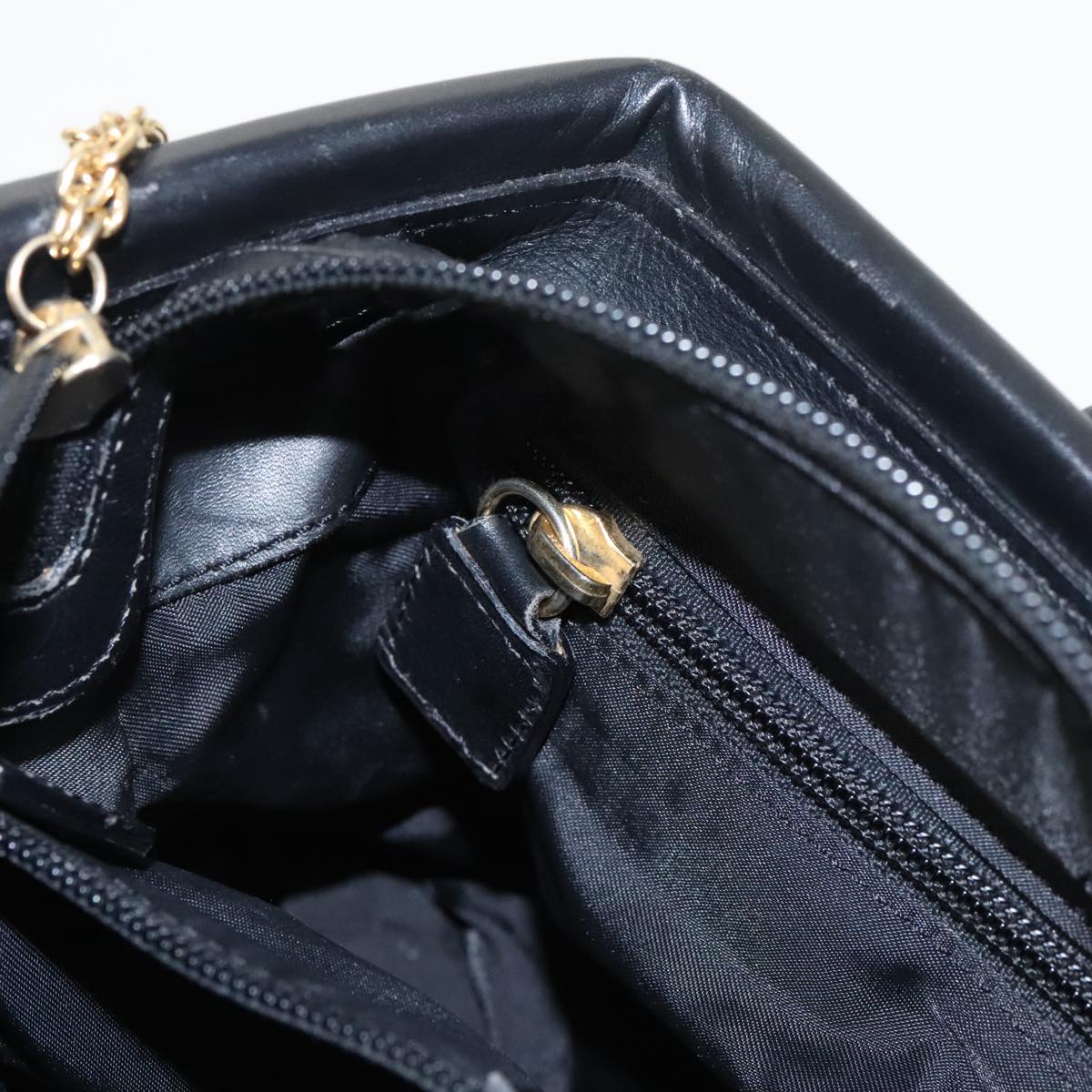 CELINE Hand Bag Nylon Black Gold Auth 99798