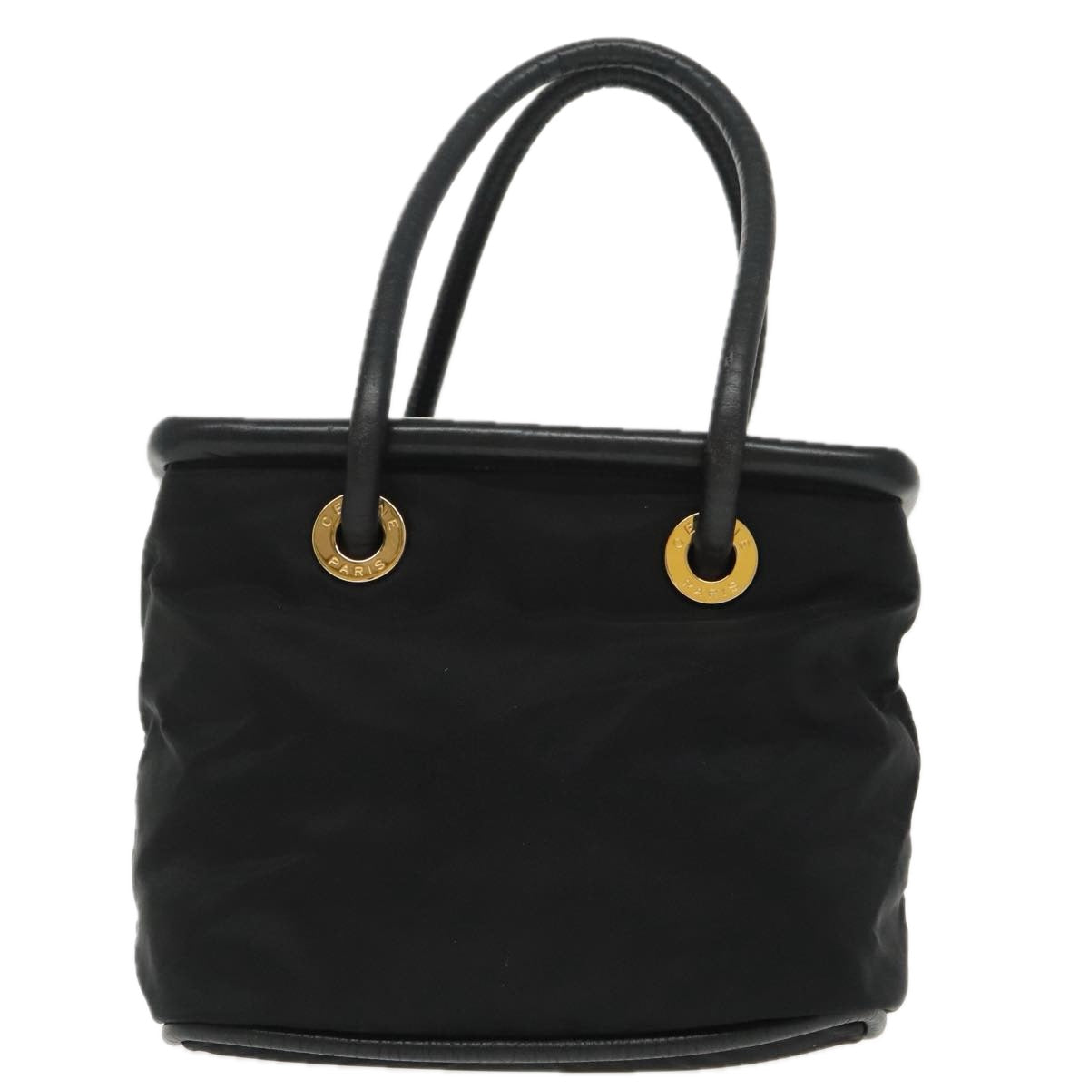CELINE Hand Bag Nylon Black Gold Auth 99798