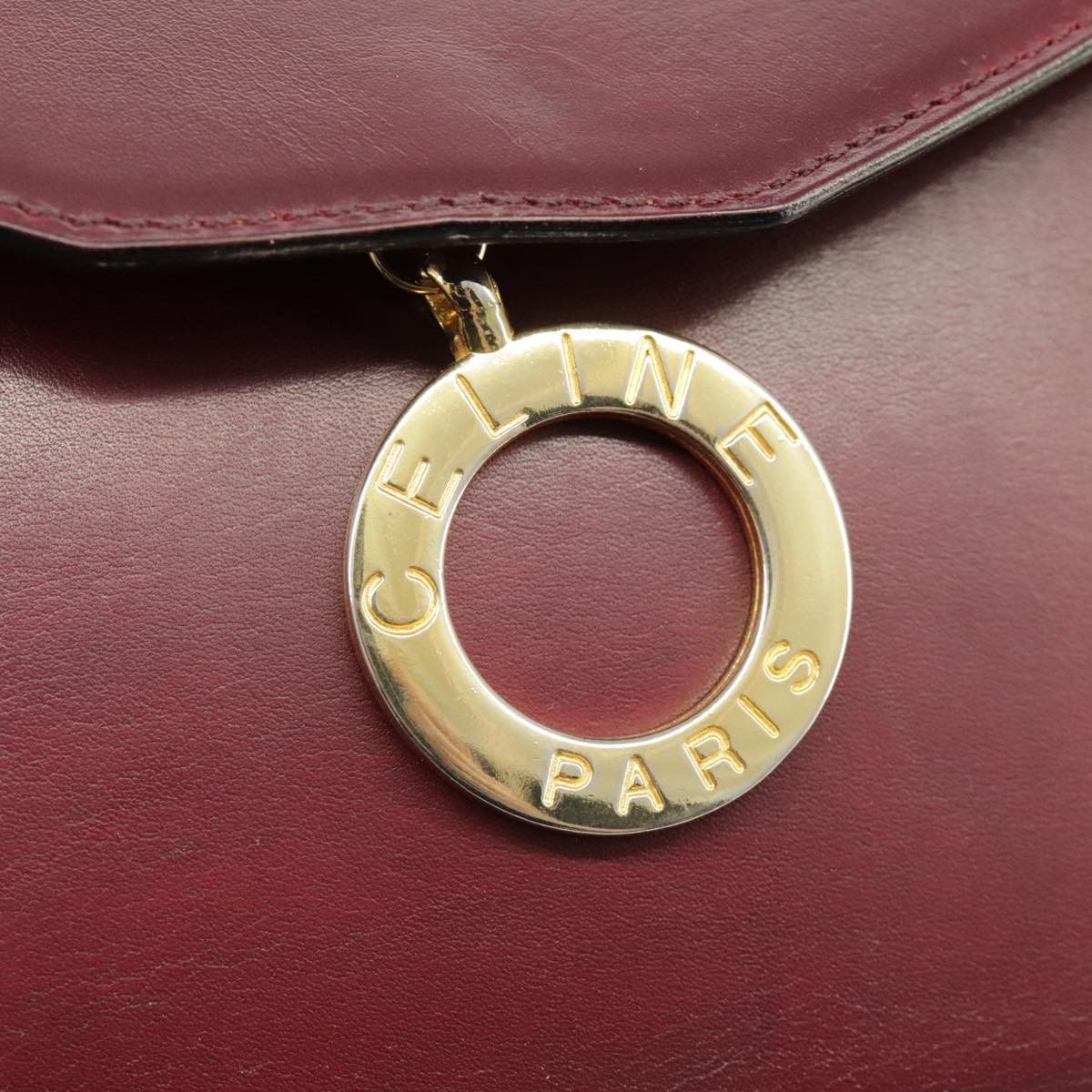 CELINE Shoulder Bag Leather Wine Red Gold Auth 99890