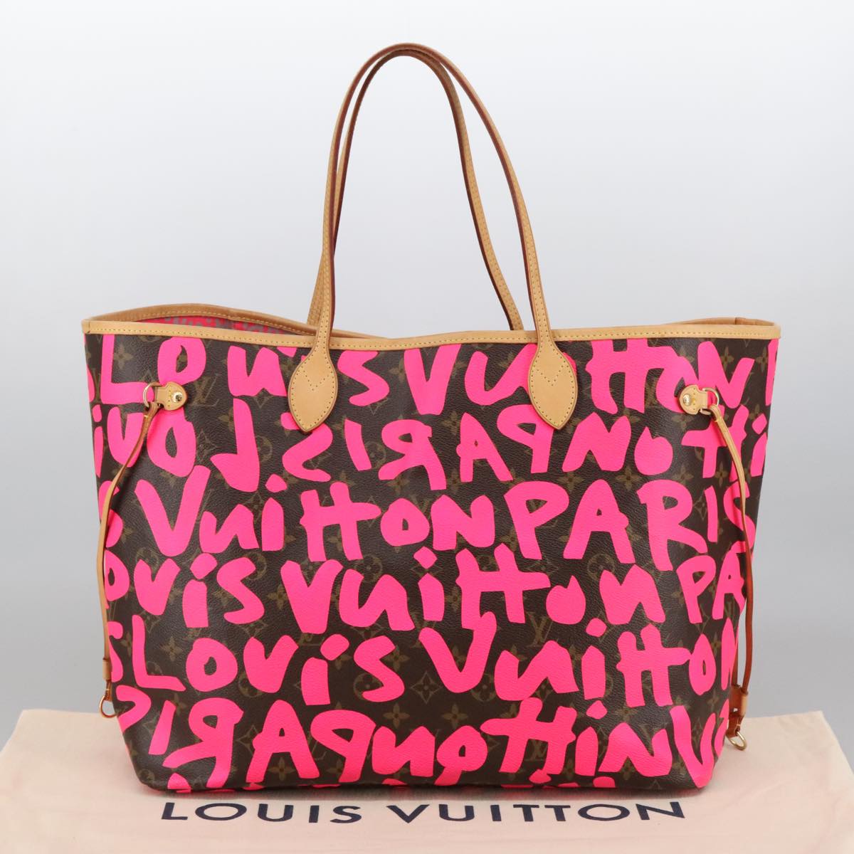 LOUIS VUITTON Monogram graffiti Neverfull GM Tote Bag Fuchsia M93701 Auth 99894AM