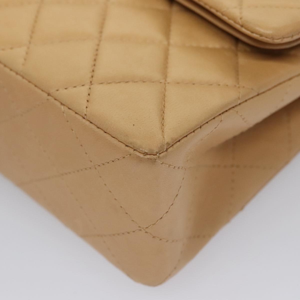 CHANEL Matelasse 25 Chain Shoulder Bag Lamb Skin Beige Gold CC Auth 99970SAV