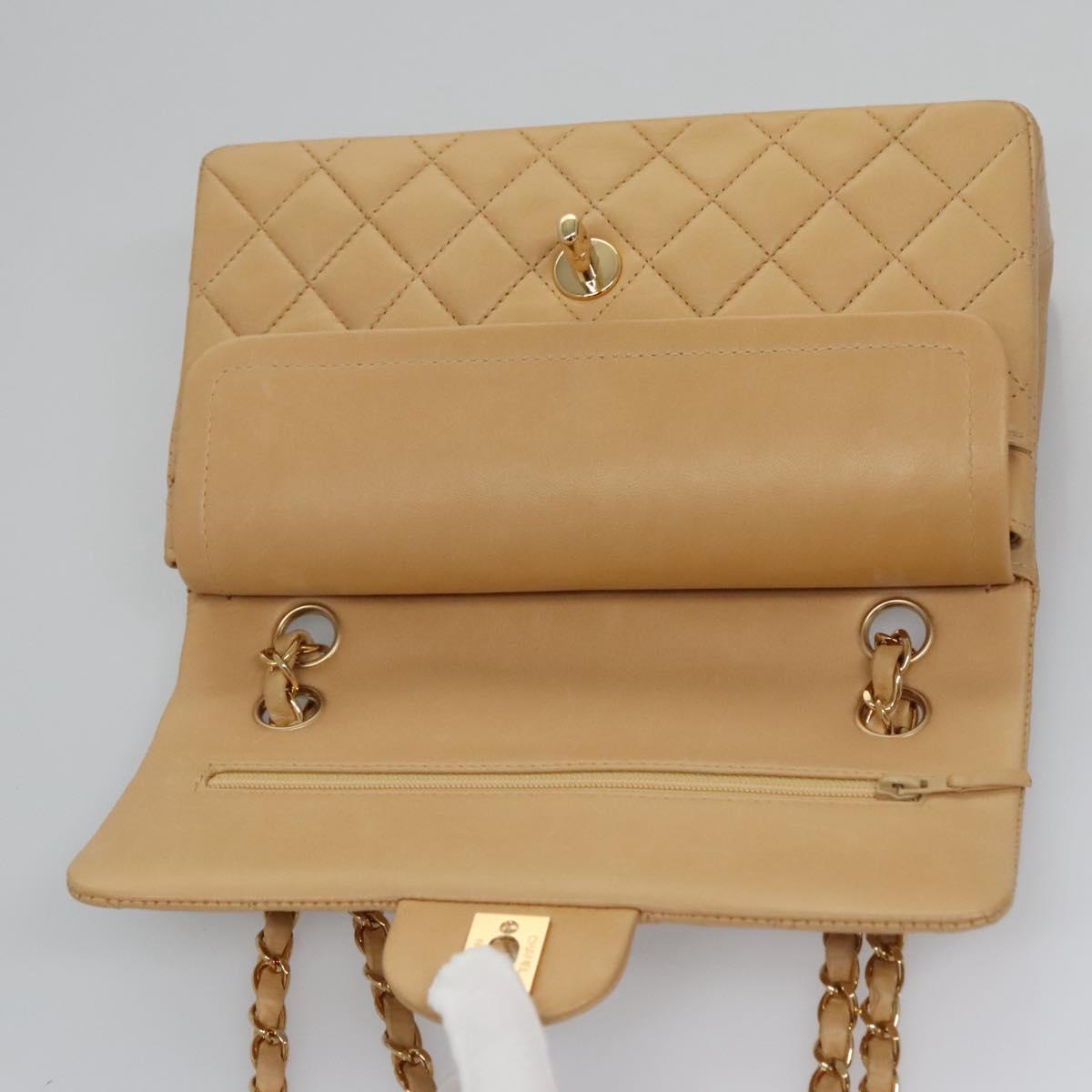 CHANEL Matelasse 25 Chain Shoulder Bag Lamb Skin Beige Gold CC Auth 99970SAV