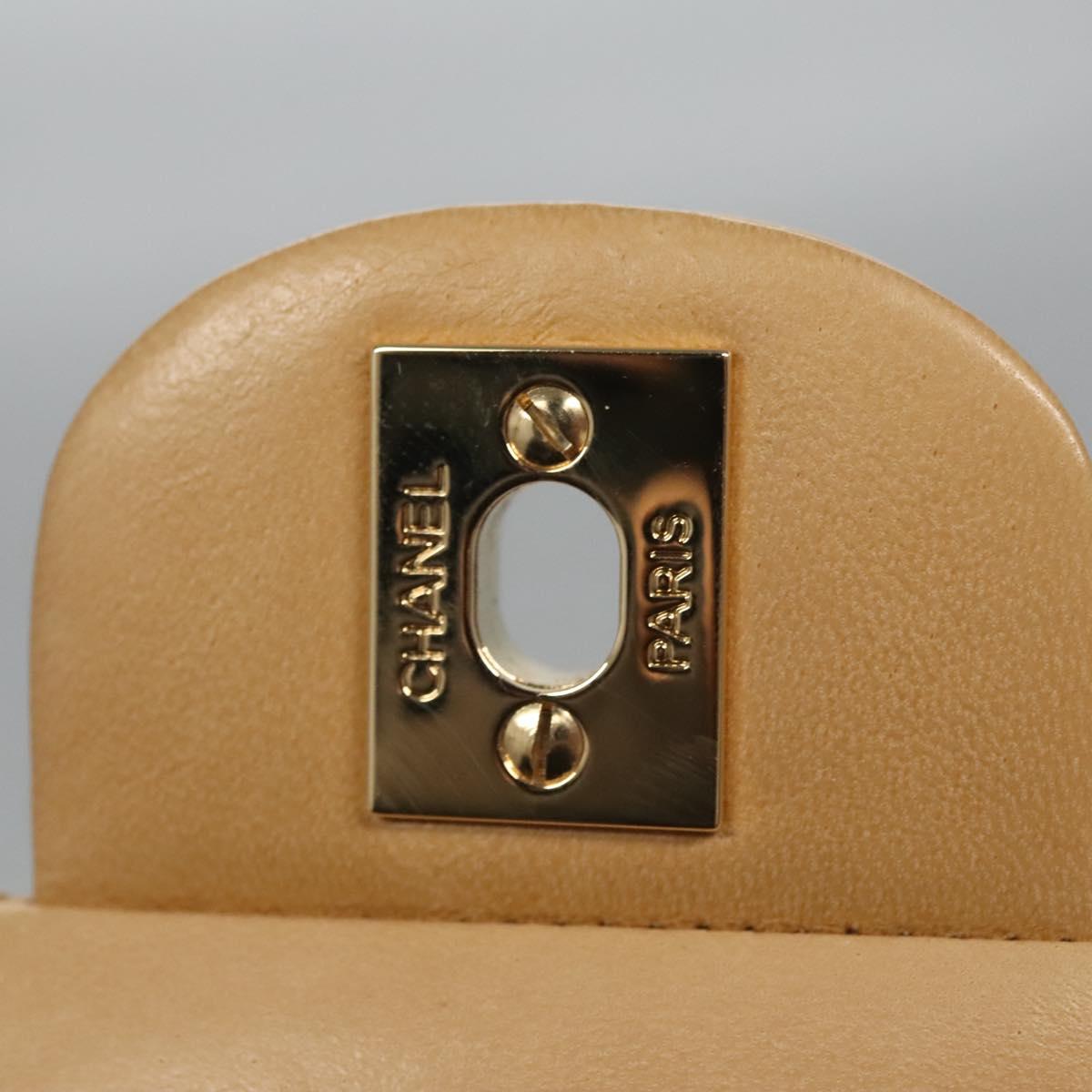 CHANEL Matelasse 25 Chain Shoulder Bag Lamb Skin Beige Gold CC Auth 99970SAV