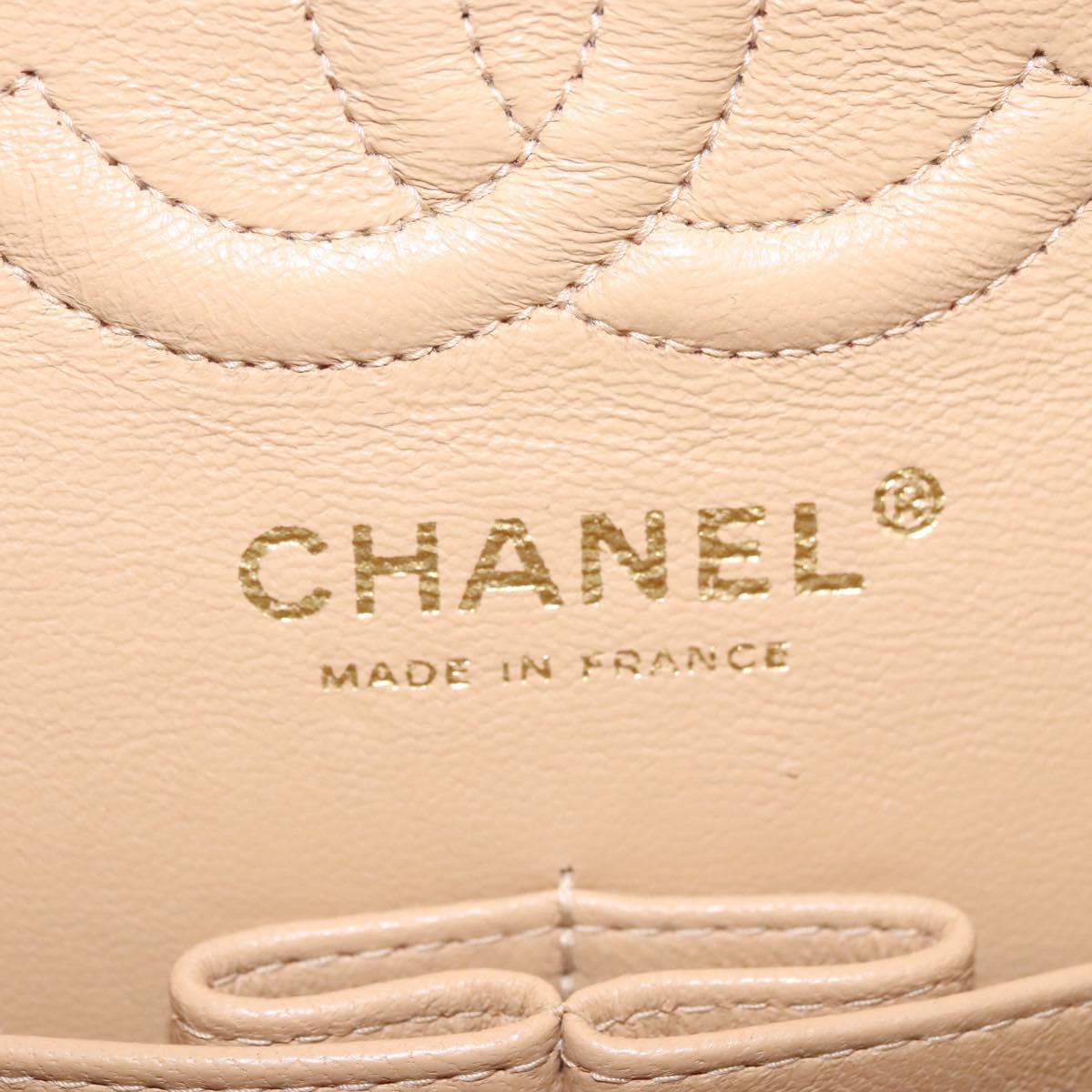CHANEL Matelasse 25 Chain Shoulder Bag Lamb Skin Beige Gold CC Auth 99970SAV