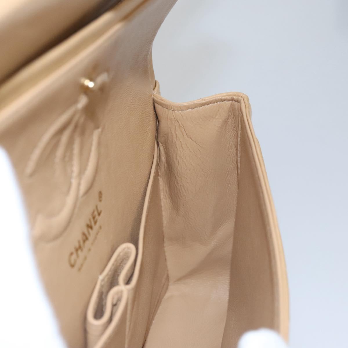 CHANEL Matelasse 25 Chain Shoulder Bag Lamb Skin Beige Gold CC Auth 99970SAV