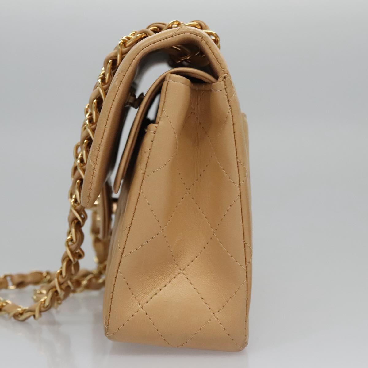 CHANEL Matelasse 25 Chain Shoulder Bag Lamb Skin Beige Gold CC Auth 99970SAV
