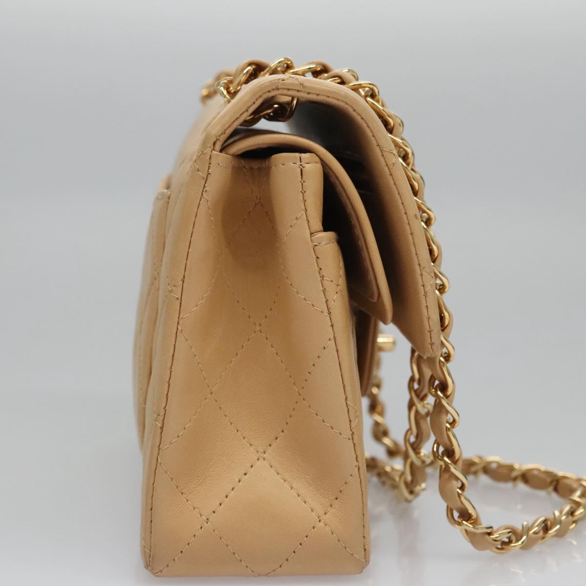 CHANEL Matelasse 25 Chain Shoulder Bag Lamb Skin Beige Gold CC Auth 99970SAV