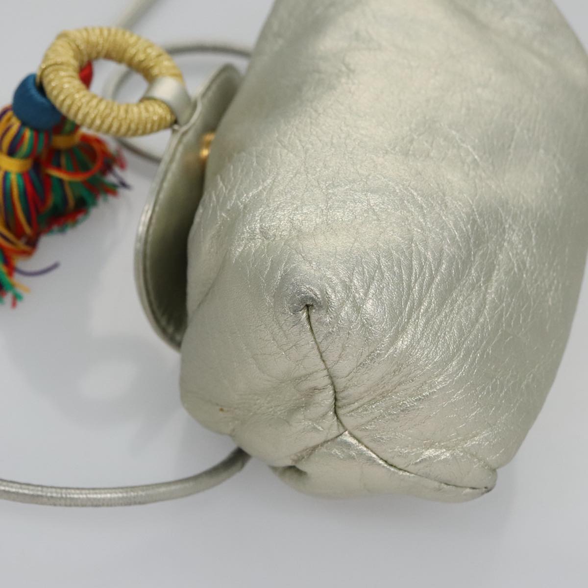 LOEWE Fringe Shoulder Bag Leather Silver tone Auth 99979