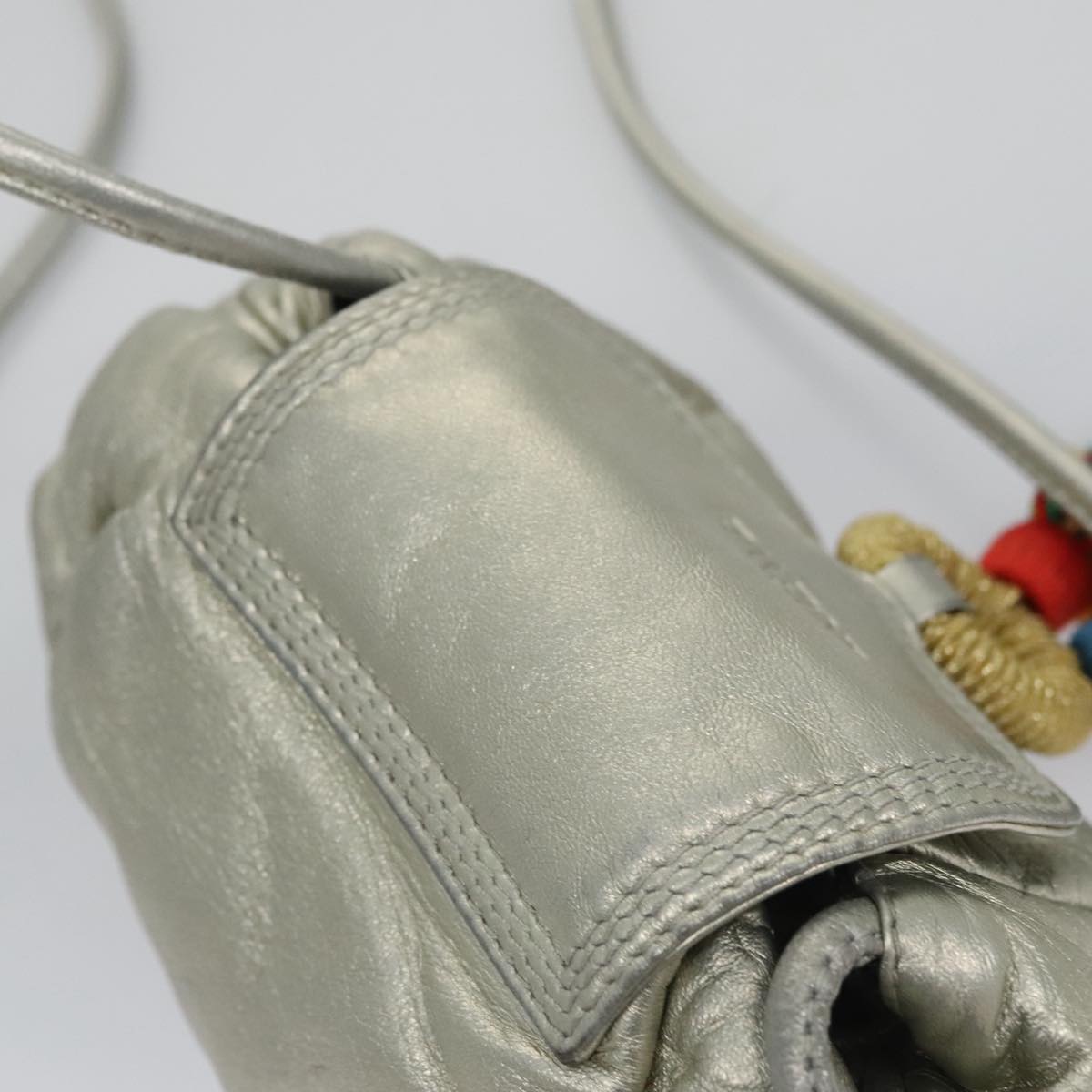 LOEWE Fringe Shoulder Bag Leather Silver tone Auth 99979