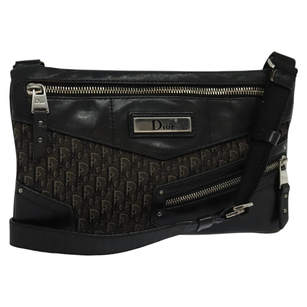 Christian Dior Trotter Canvas Shoulder Bag Black Auth 99984