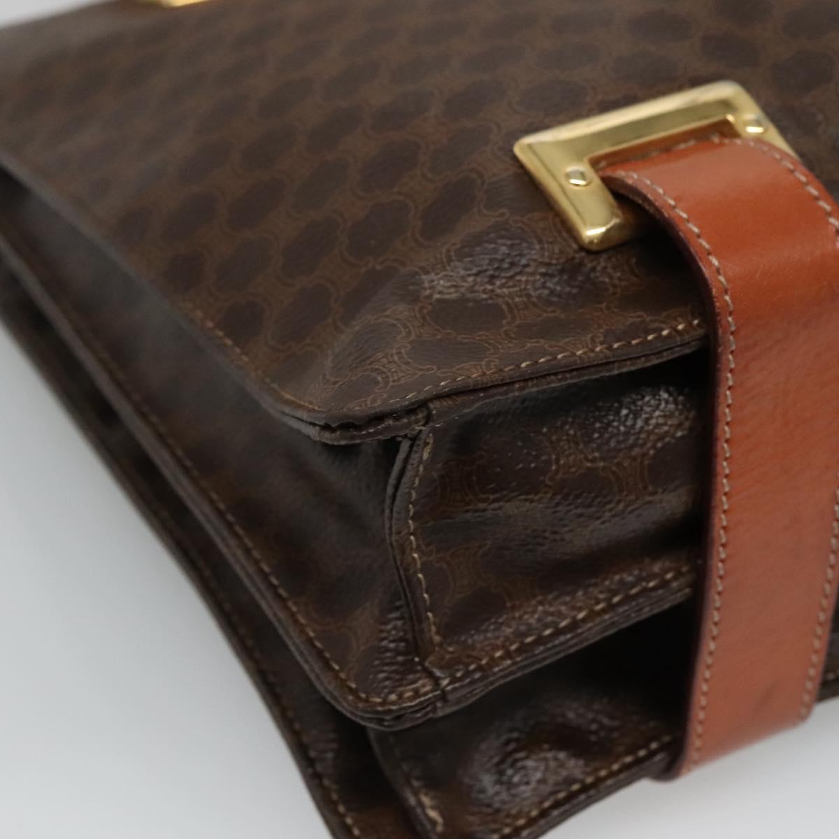 CELINE Macadam Canvas Shoulder Bag PVC Leather Brown Gold Auth 99997