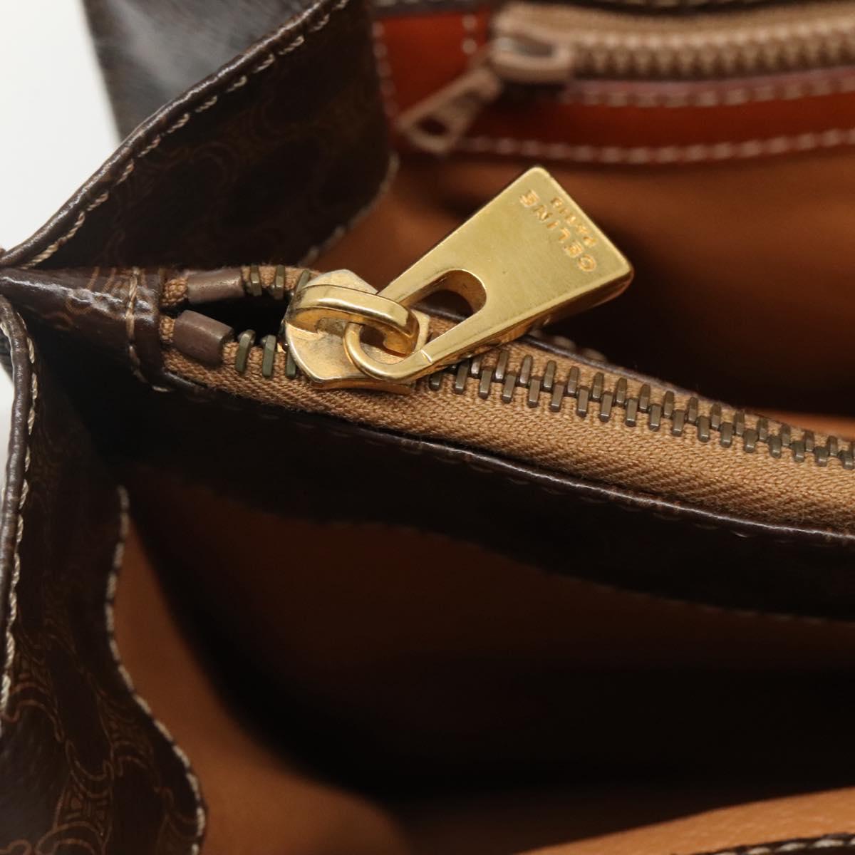 CELINE Macadam Canvas Shoulder Bag PVC Leather Brown Gold Auth 99997