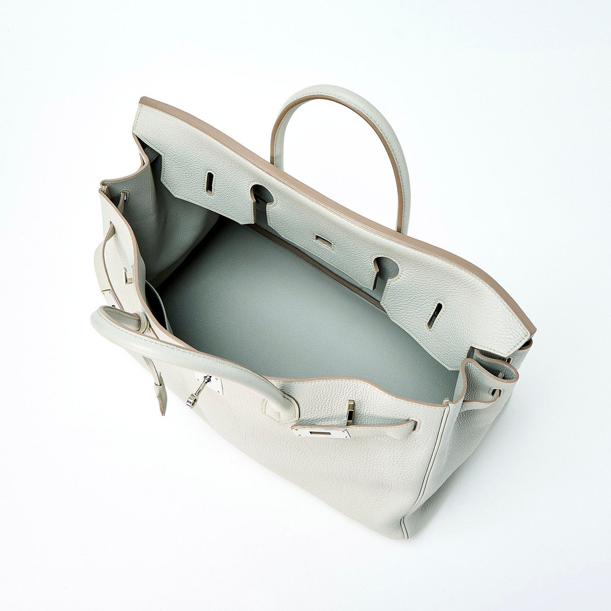 HERMES Birkin 40 2011 □O Hand Bag Pearl Gray Silver Togo Auth