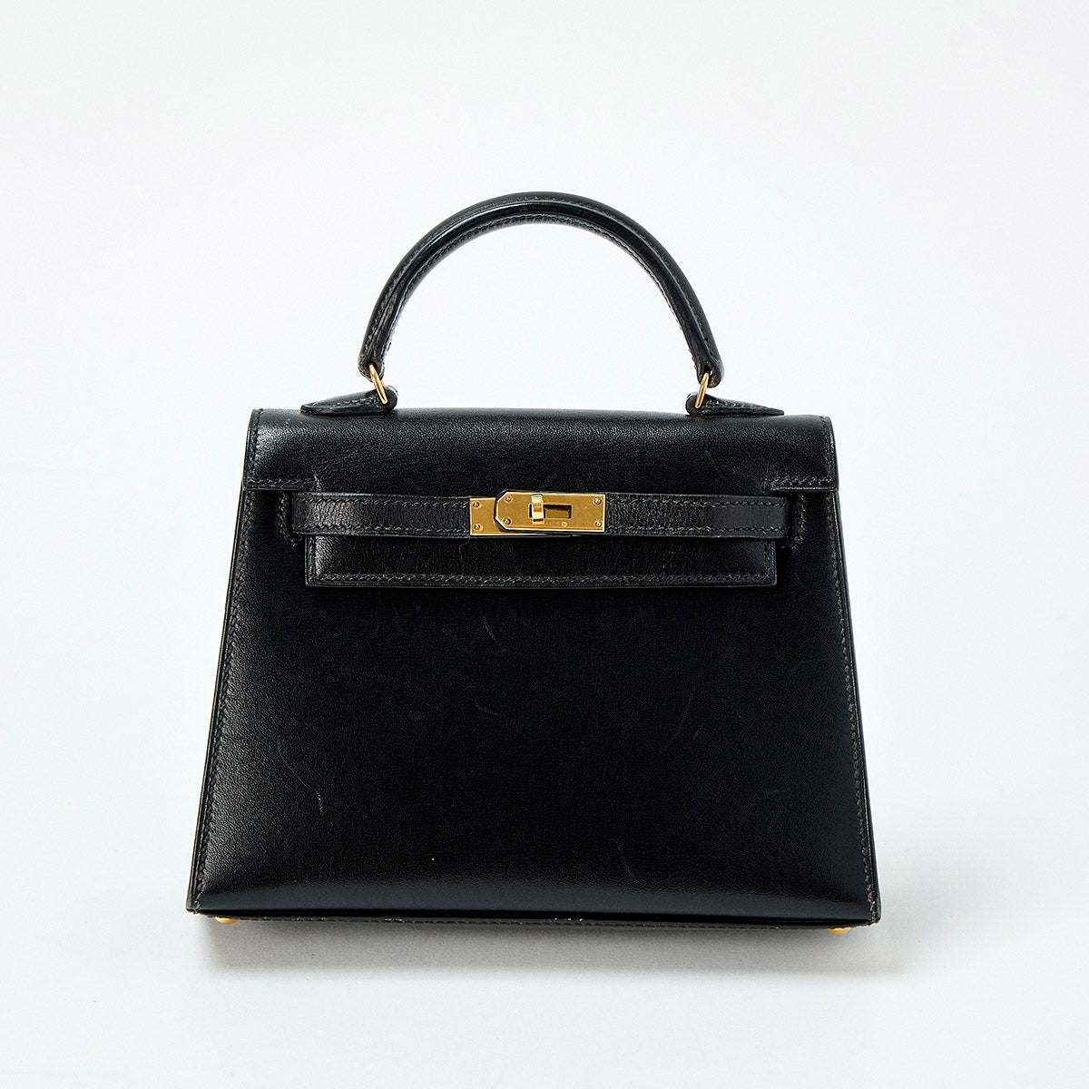 HERMES Kelly Mini Mini Kelly 1995 笳ッY Hand Bag Noir Gold Box Scarf Auth