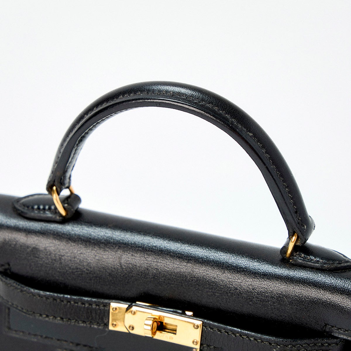 HERMES Kelly Mini Mini Kelly 1995 笳ッY Hand Bag Noir Gold Box Scarf Auth