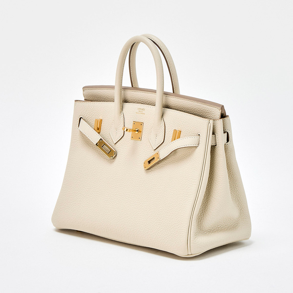 HERMES Birkin 25 2021 Z Hand Bag Crepe Gold Togo Auth