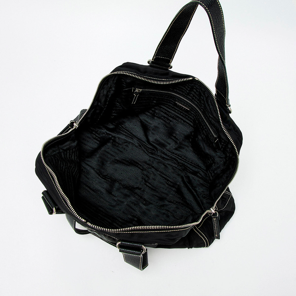 PRADA Triangle Hand Bag Black Silver Tessuto Auth