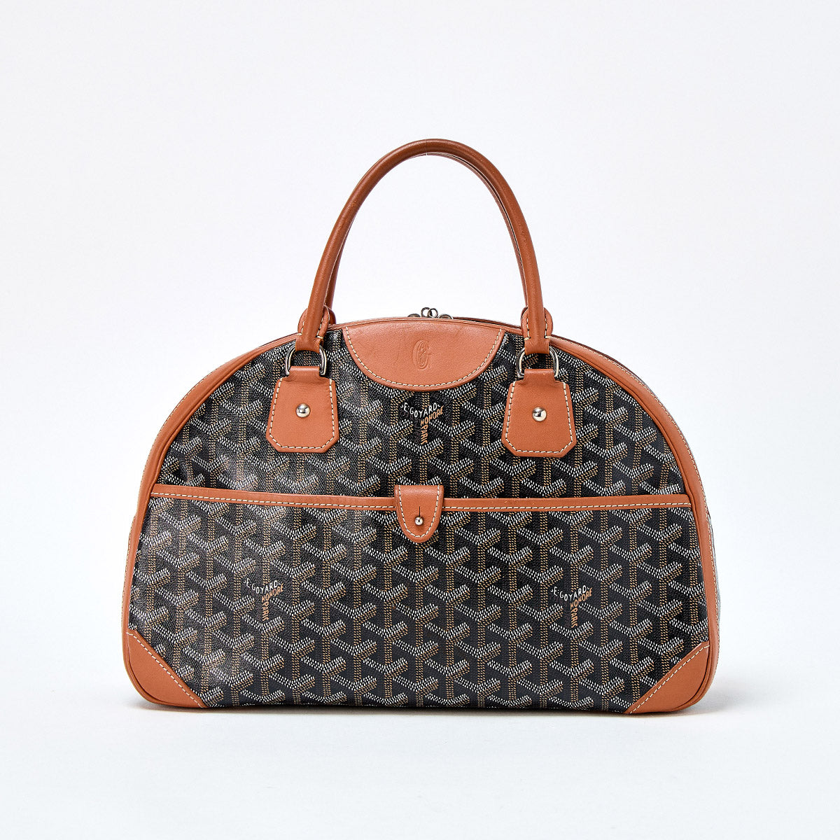 GOYARD Saint Jeanne MM Hand Bag Brown Black White Silver PVC Auth