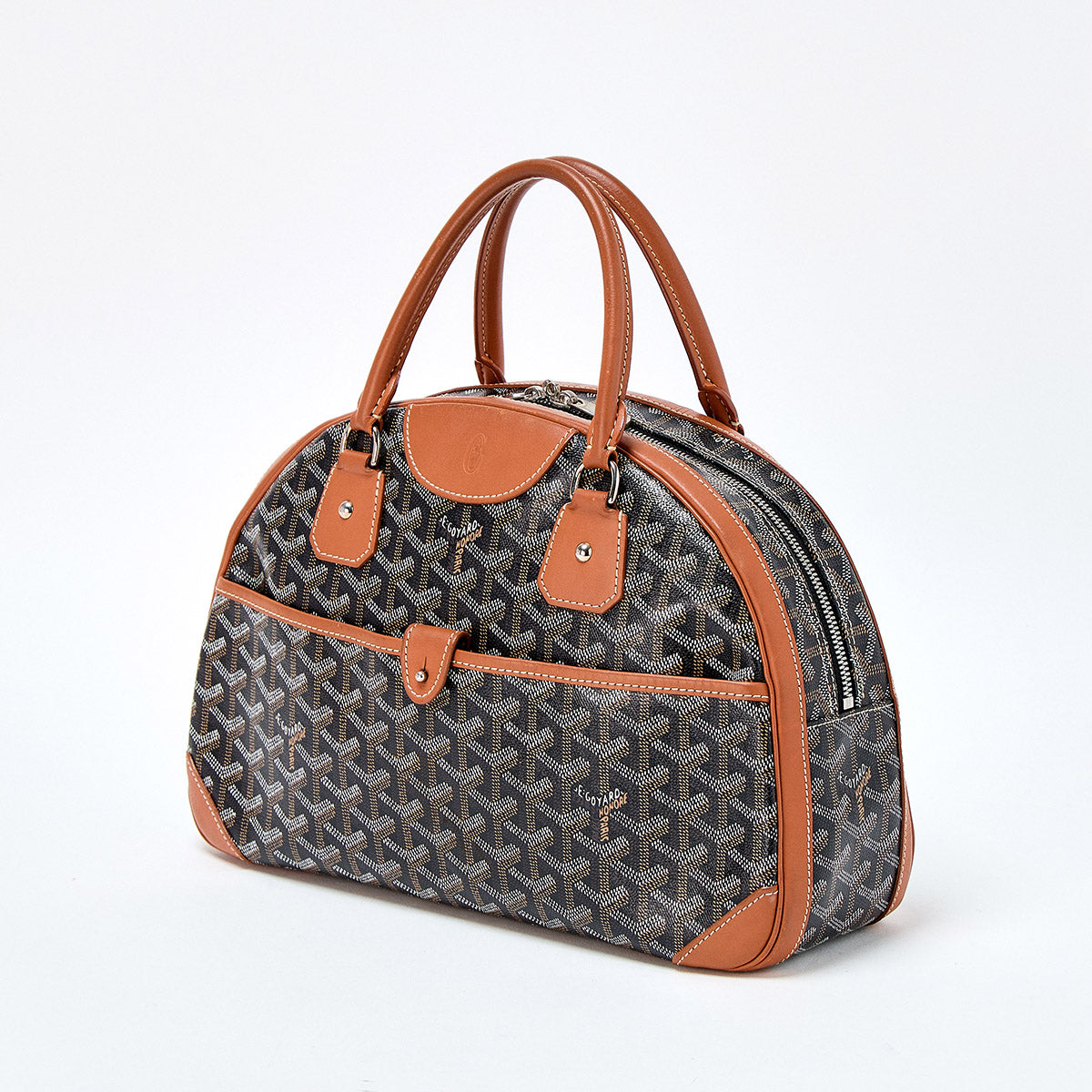 GOYARD Saint Jeanne MM Hand Bag Brown Black White Silver PVC Auth