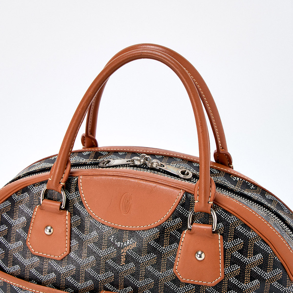 GOYARD Saint Jeanne MM Hand Bag Brown Black White Silver PVC Auth