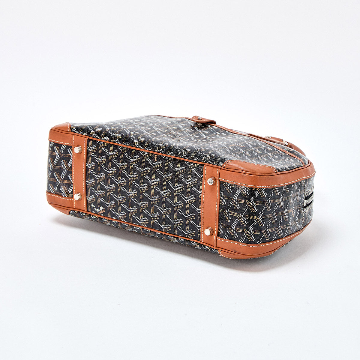 GOYARD Saint Jeanne MM Hand Bag Brown Black White Silver PVC Auth
