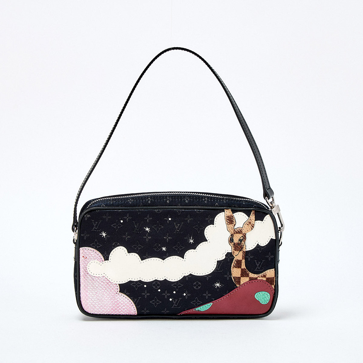 LOUIS VUITTON Monogram Comte de Fe 2002 Shoulder Bag M92275 Black Multicolor Silver Monogram Satin Auth