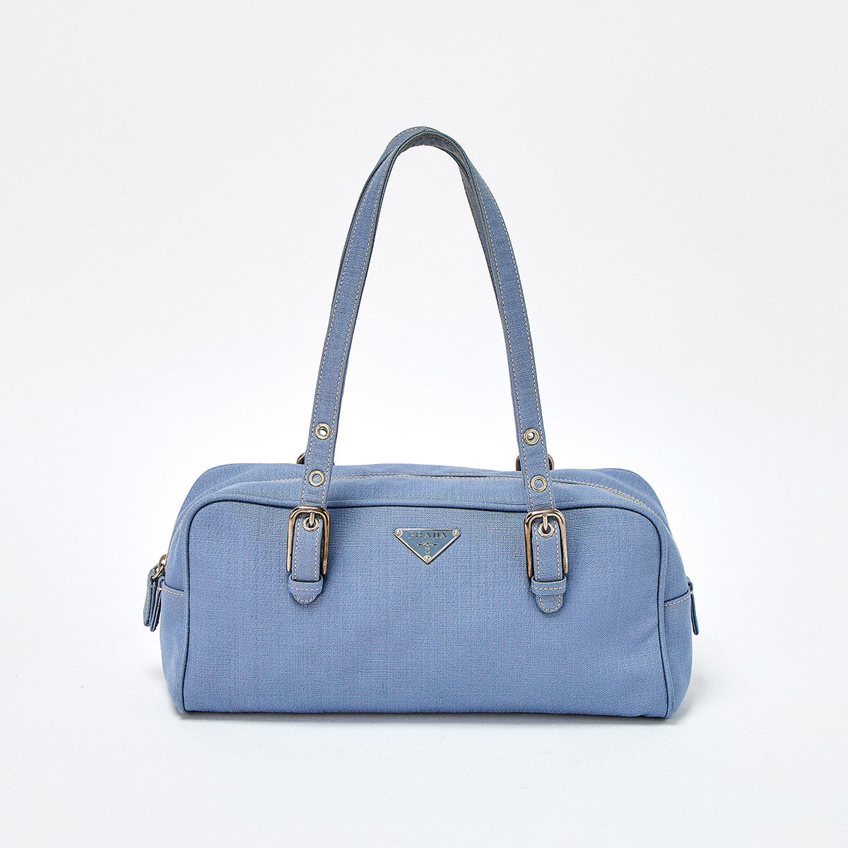 PRADA Triangle Shoulder Bag Blue Canvas Auth