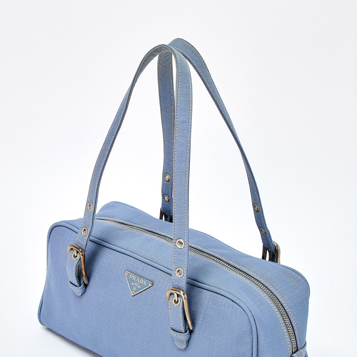 PRADA Triangle Shoulder Bag Blue Canvas Auth