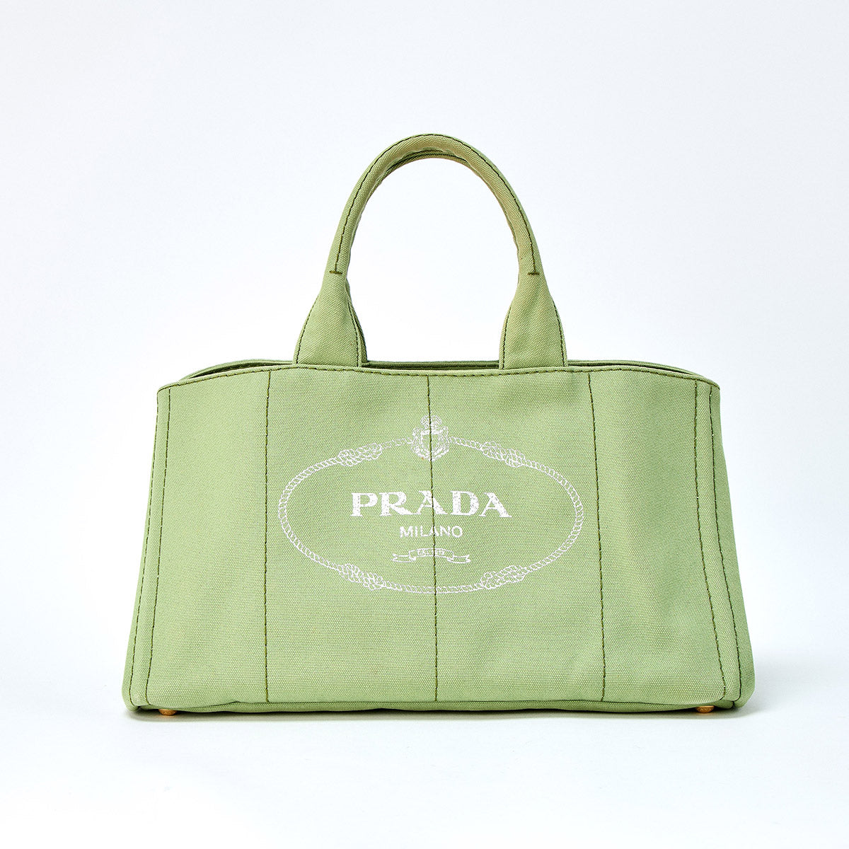 PRADA Triangle Canapa L Hand Bag Green Gold Canvas Auth