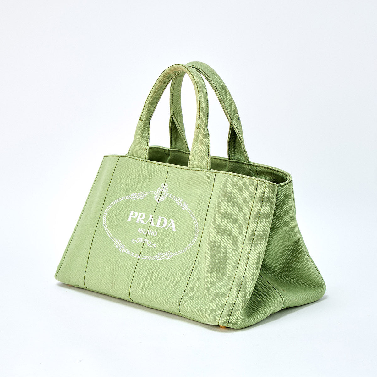 PRADA Triangle Canapa L Hand Bag Green Gold Canvas Auth
