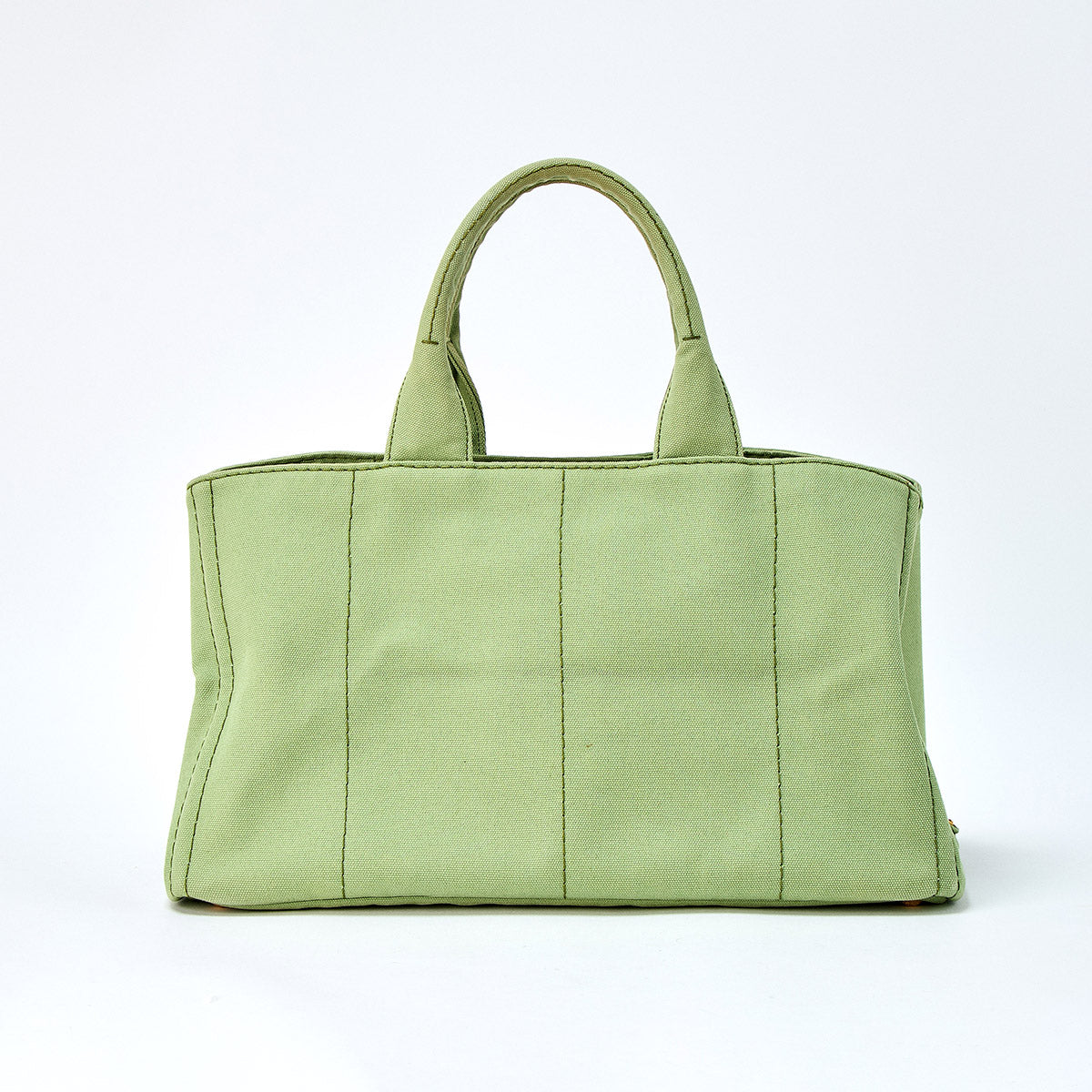 PRADA Triangle Canapa L Hand Bag Green Gold Canvas Auth