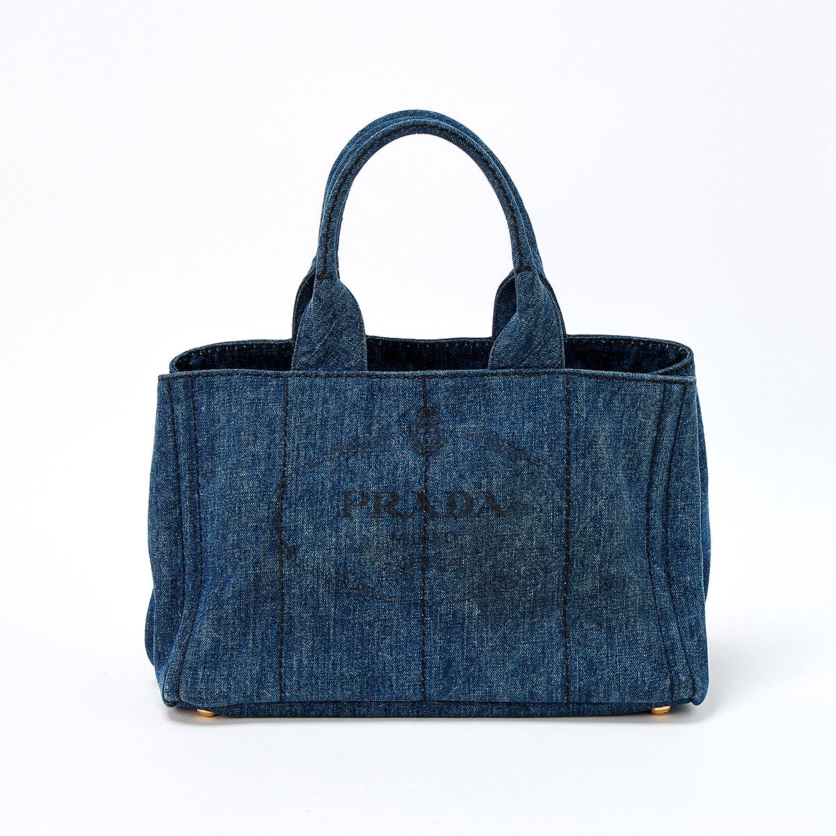 PRADA Triangle Hand Bag Blue Gold Denim Auth
