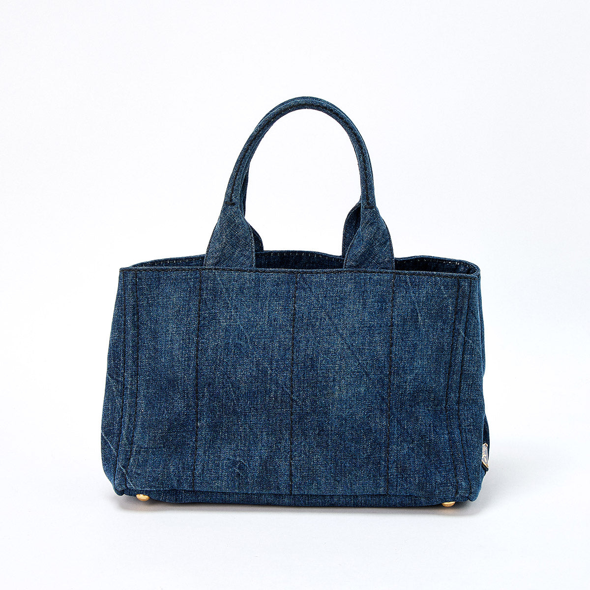 PRADA Triangle Hand Bag Blue Gold Denim Auth