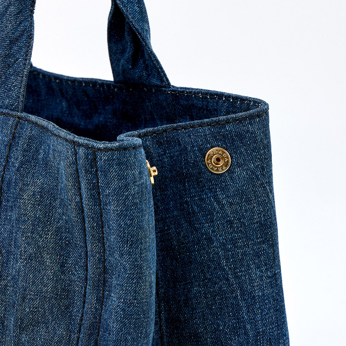 PRADA Triangle Hand Bag Blue Gold Denim Auth