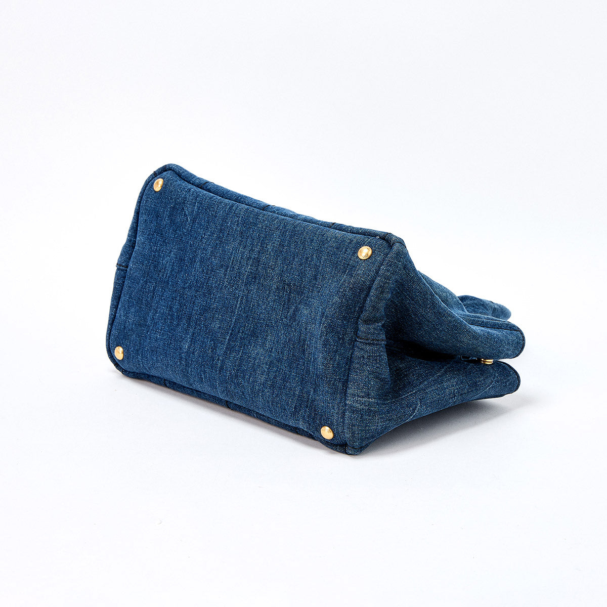 PRADA Triangle Hand Bag Blue Gold Denim Auth