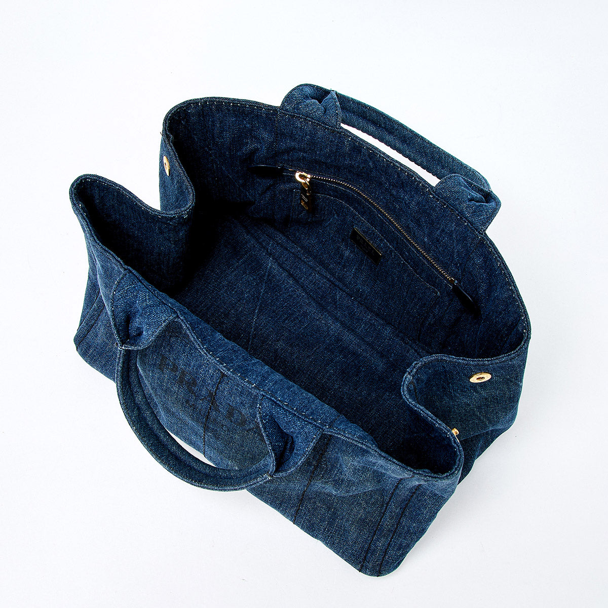 PRADA Triangle Hand Bag Blue Gold Denim Auth