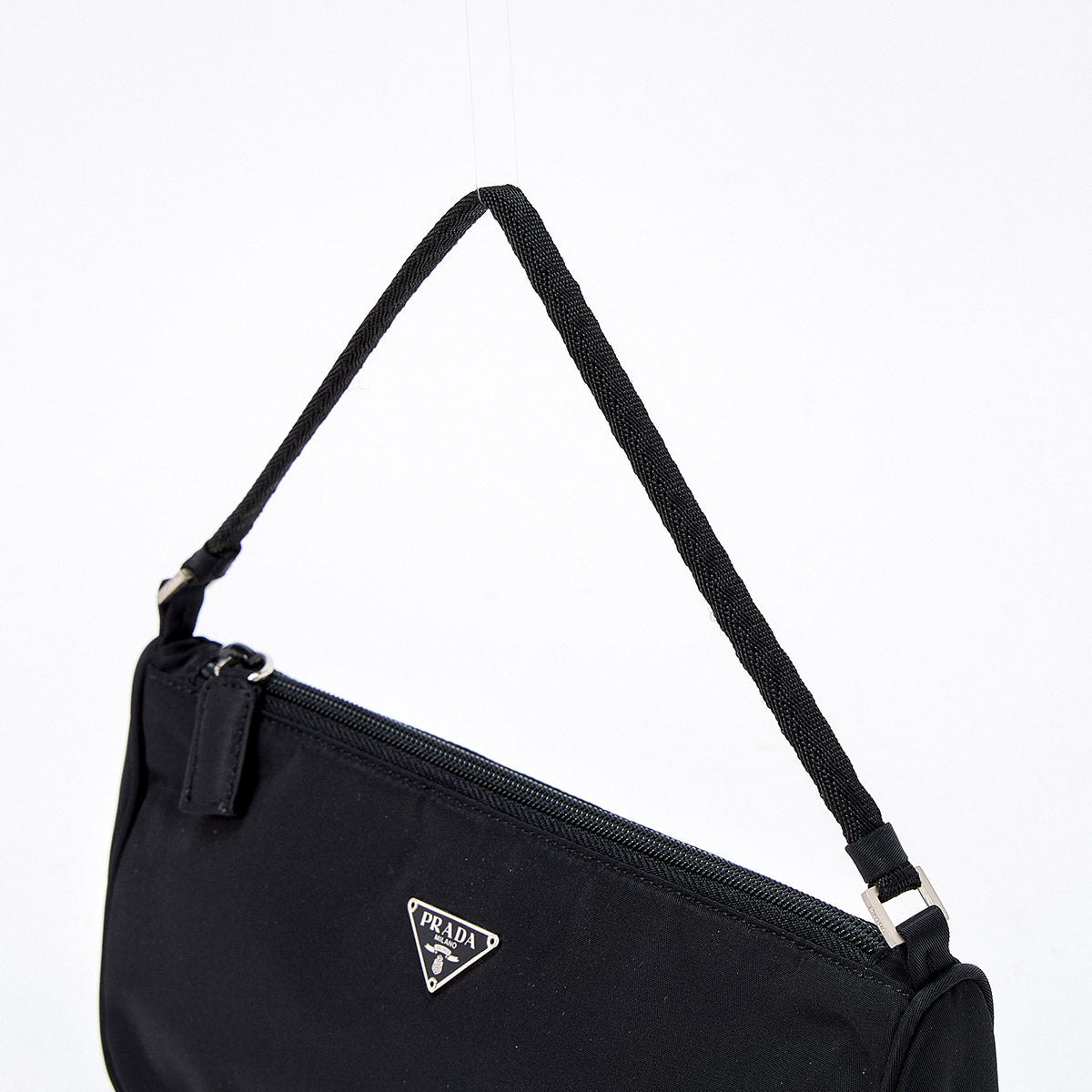 PRADA Triangle Hand Bag Black Silver Tessuto Auth