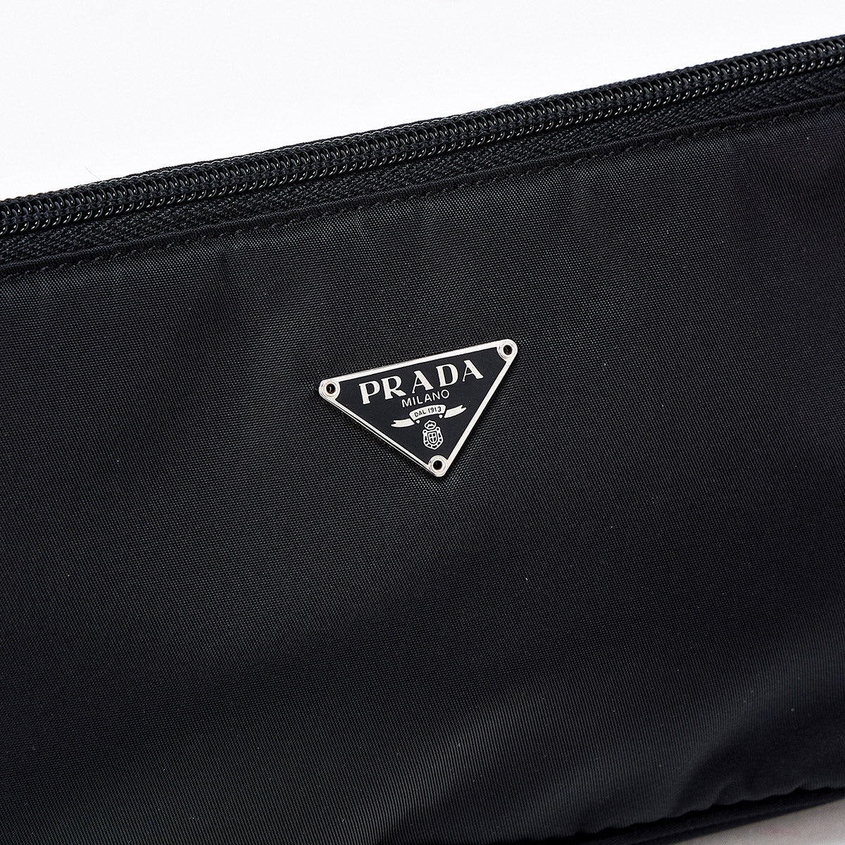 PRADA Triangle Hand Bag Black Silver Tessuto Auth