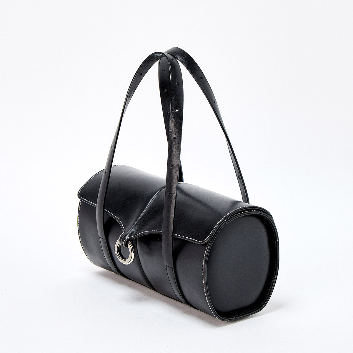 LOEWE Shoulder Bag Black Silver Leather Auth