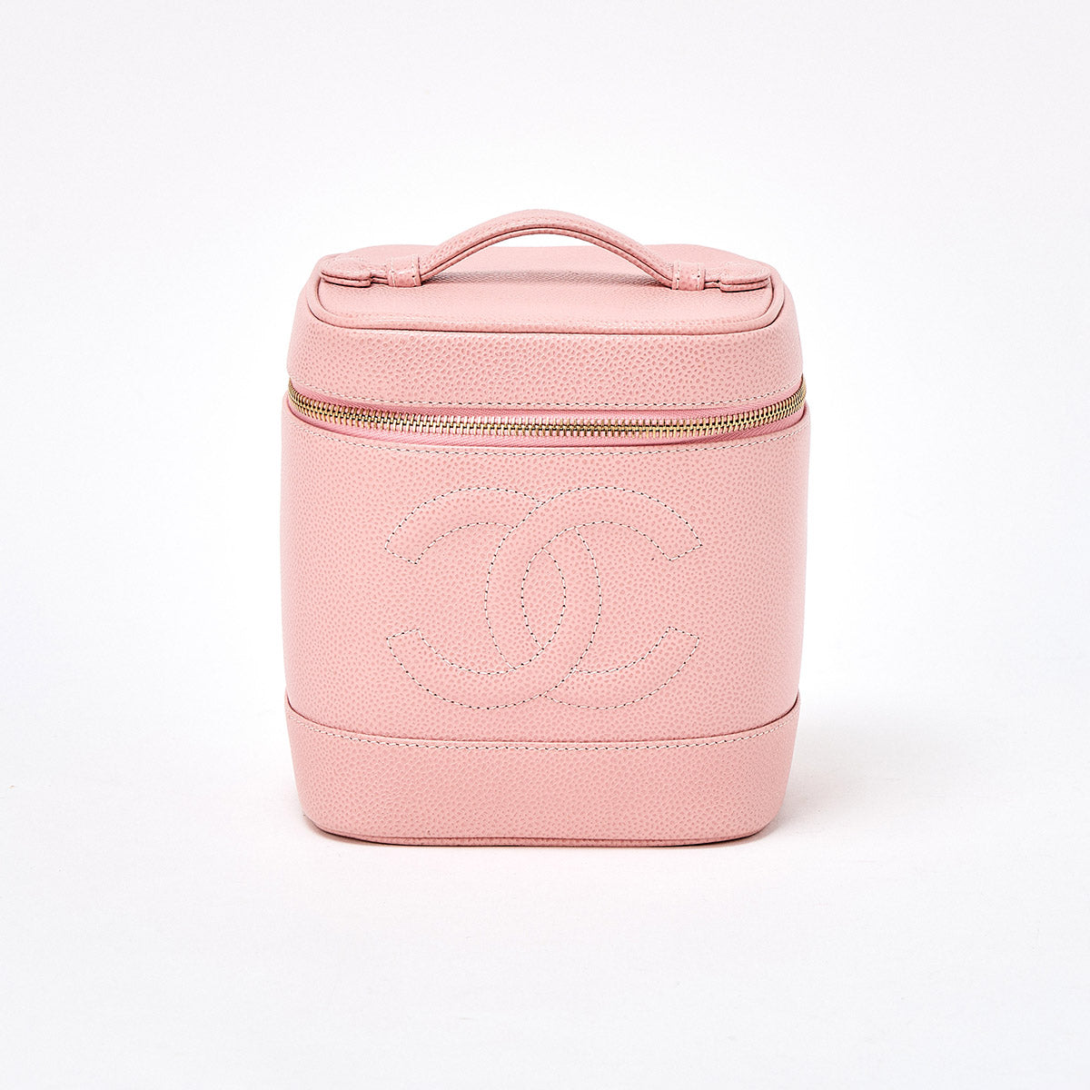 CHANEL COCO Mark 2003 Vanity Bag Pink Gold Caviar Skin Auth