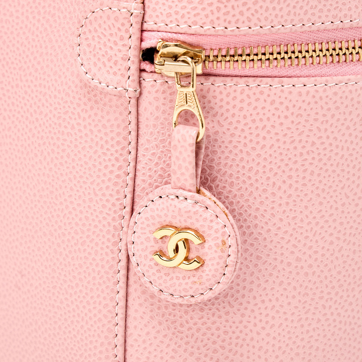CHANEL COCO Mark 2003 Vanity Bag Pink Gold Caviar Skin Auth