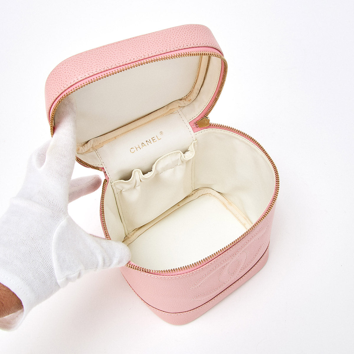 CHANEL COCO Mark 2003 Vanity Bag Pink Gold Caviar Skin Auth