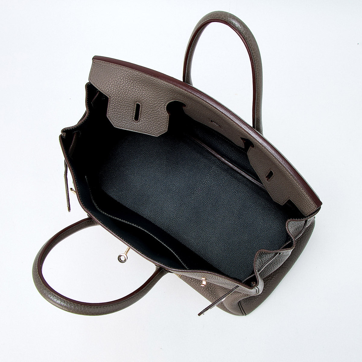 HERMES Birkin Club Hand Bag Ethan Graphite Grey Fonce Gold Taurillon Clemence Auth