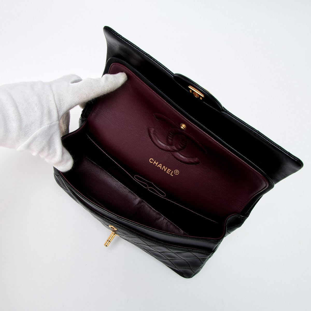 CHANEL Matelasse 25 Double Flap Double Chain 1998 Shoulder Bag Black Gold Lambskin
