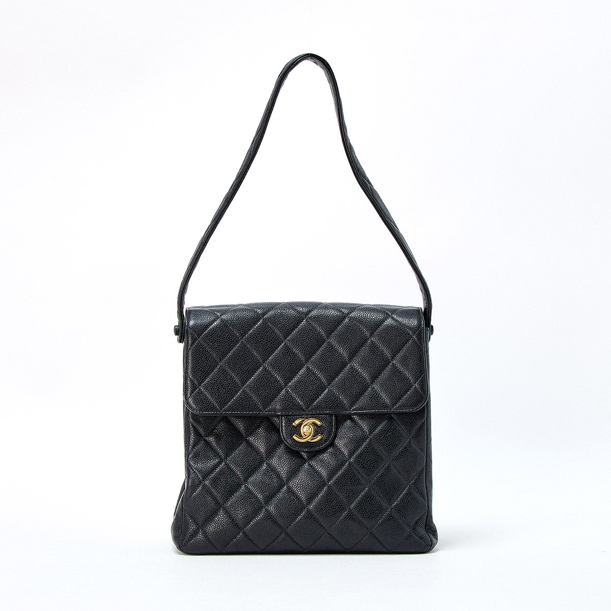 CHANEL Matelasse 1997 Double Face Shoulder Bag Black Gold Caviar Skin Auth