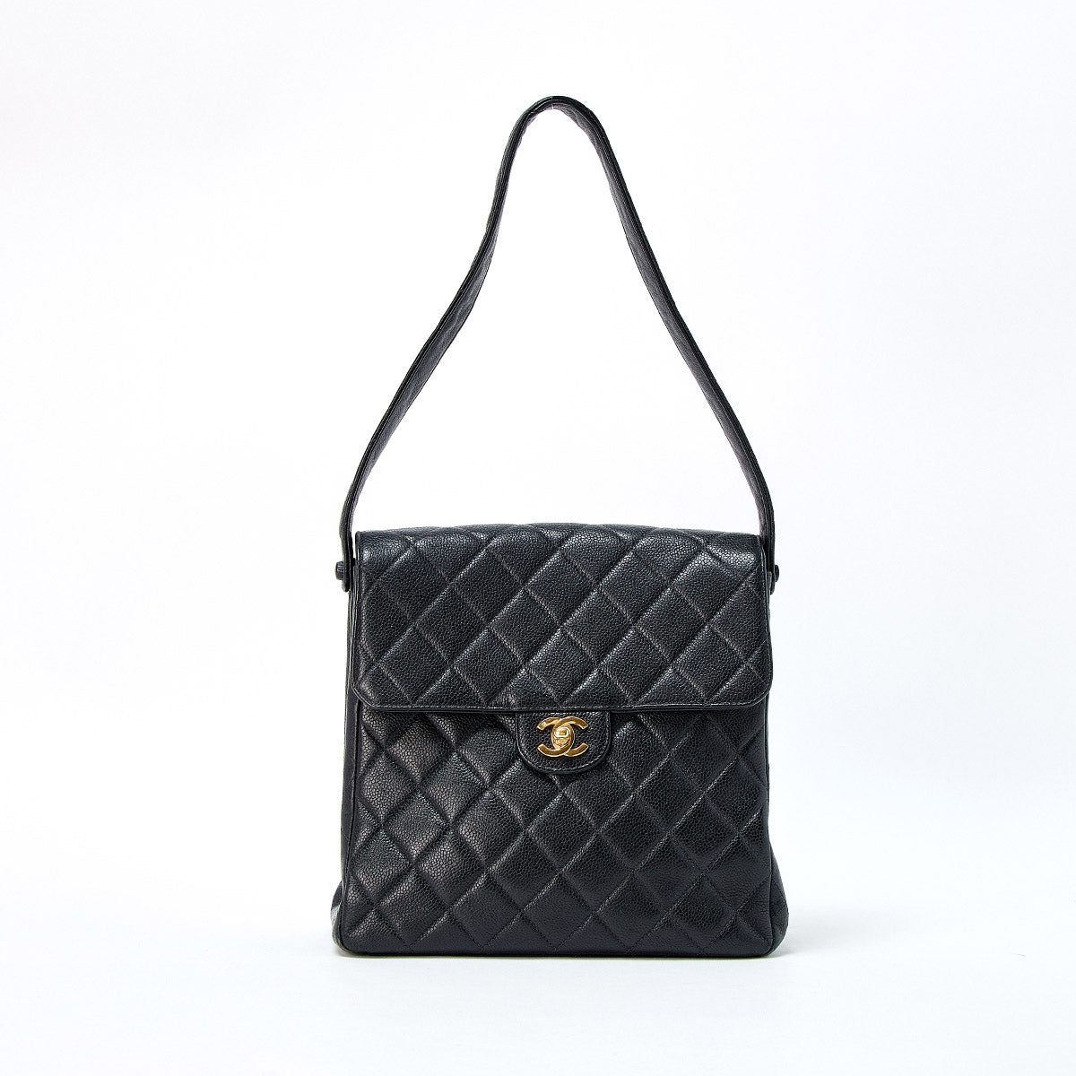 CHANEL Matelasse 1997 Double Face Shoulder Bag Black Gold Caviar Skin Auth