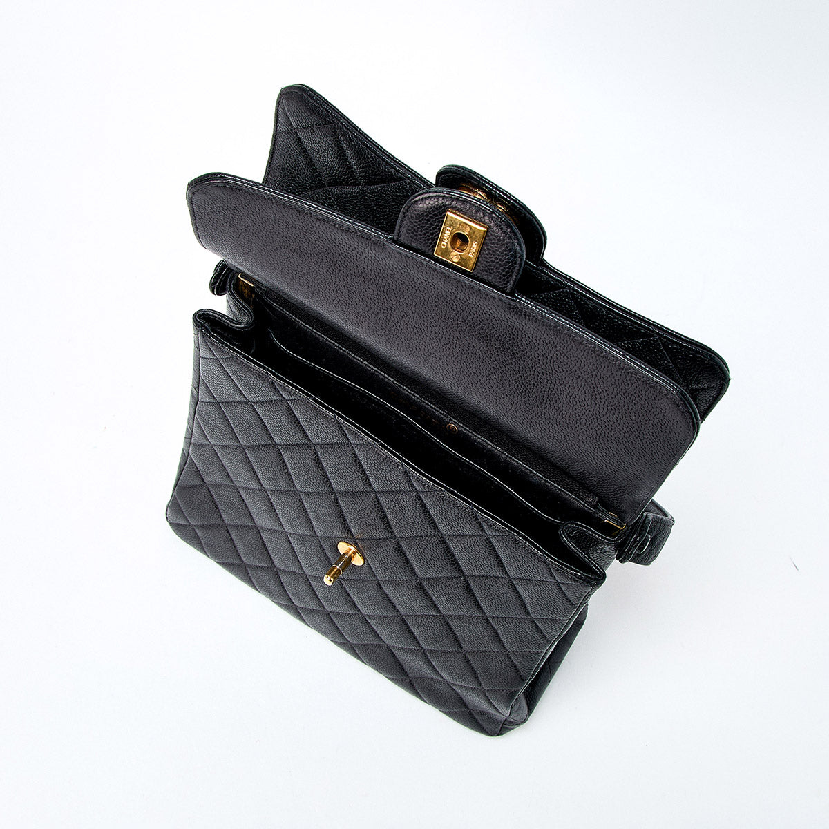 CHANEL Matelasse 1997 Double Face Shoulder Bag Black Gold Caviar Skin Auth